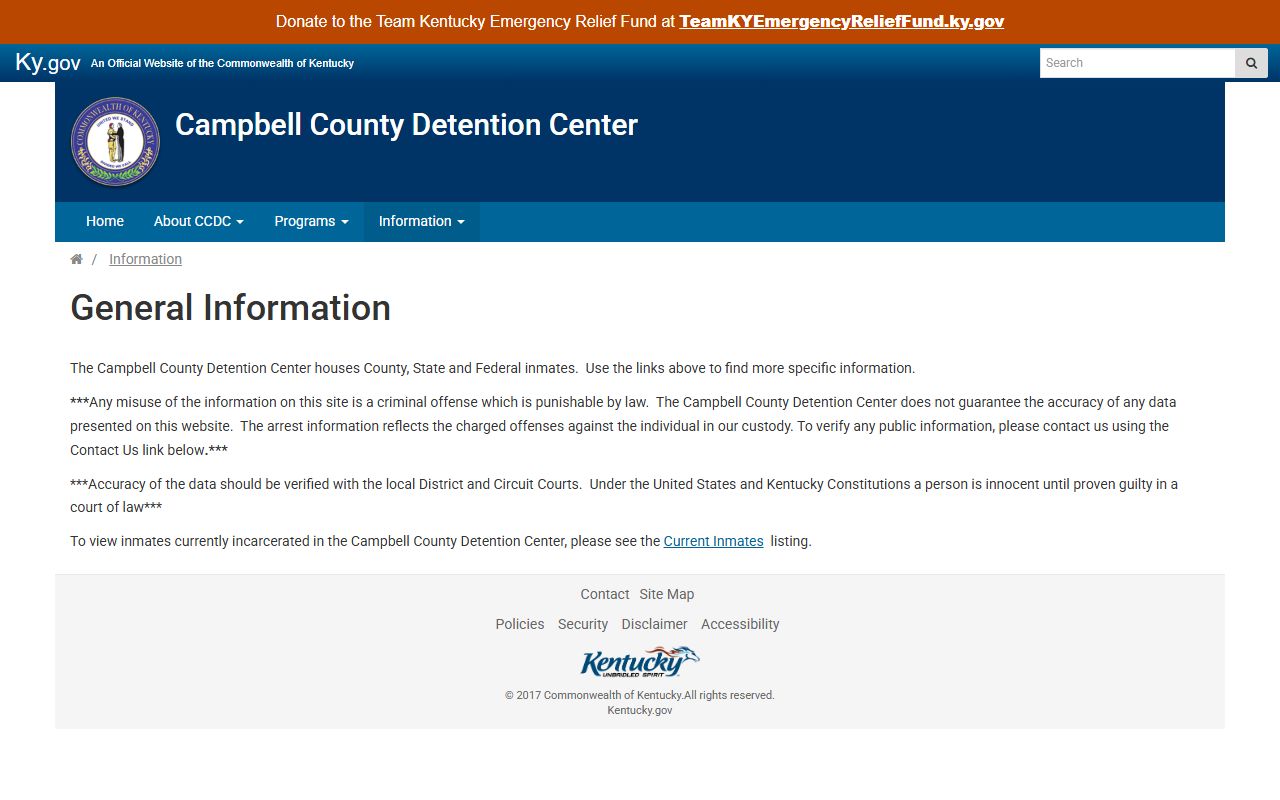 Campbell County Detention Center information page