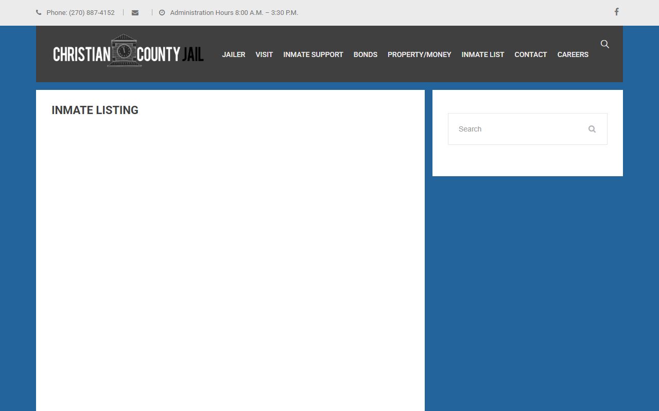 Christian County Jail inmate listing page