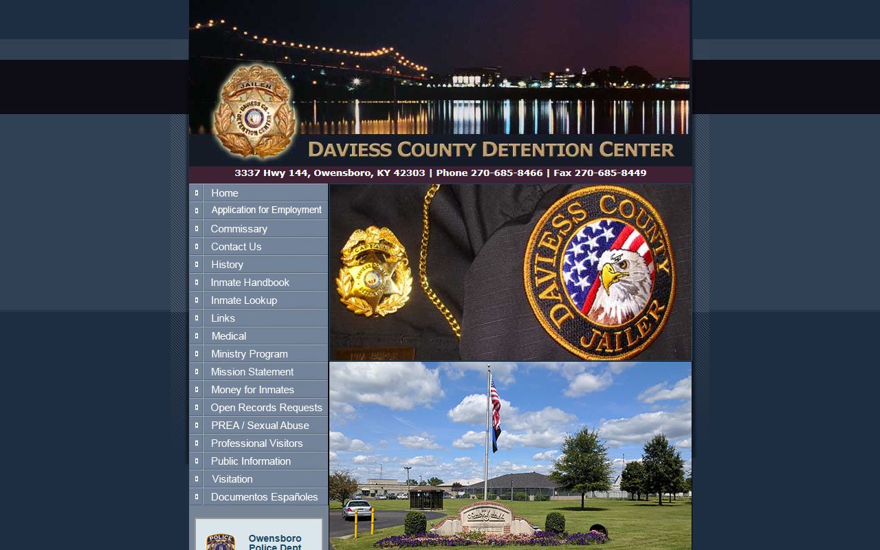 Daviess County Detention Center homepage with facility information