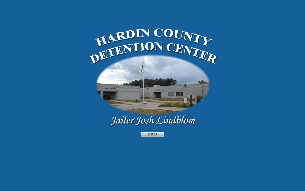 Hardin County Detention Center homepage showing inmate search and services