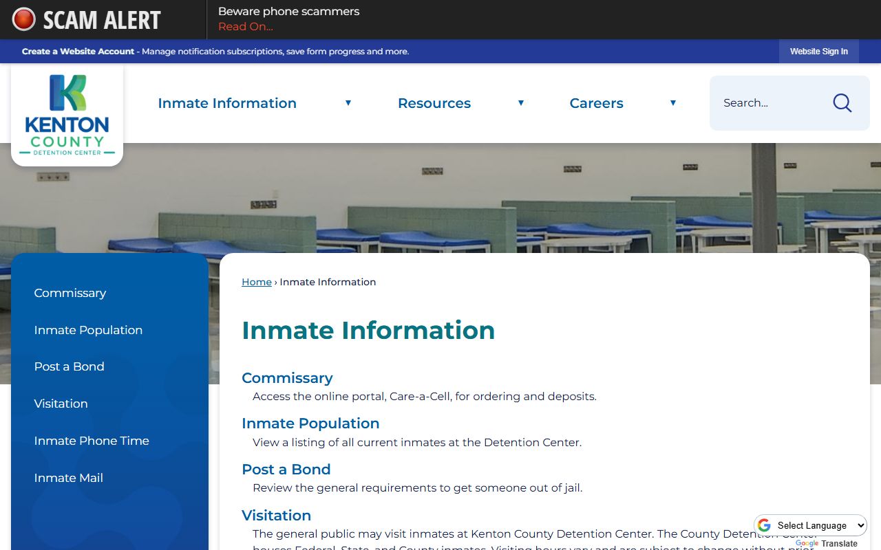 Kenton County inmate information page showing current detainees
