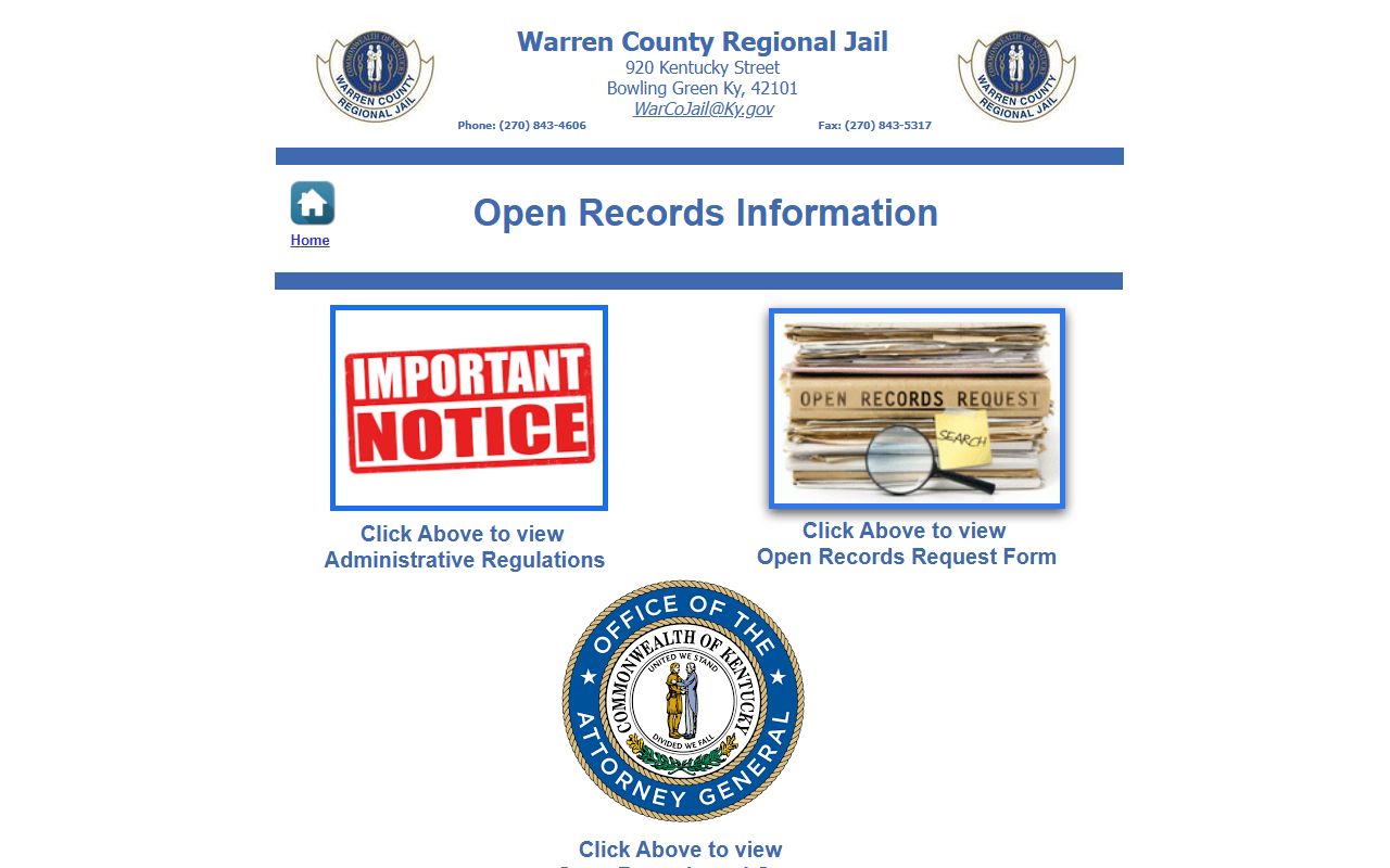Warren County Jail Open Records request page