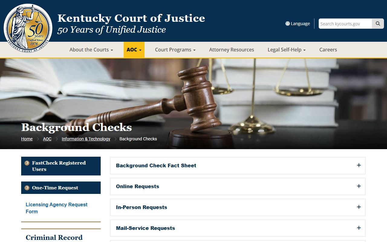 Kentucky AOC Background Checks page